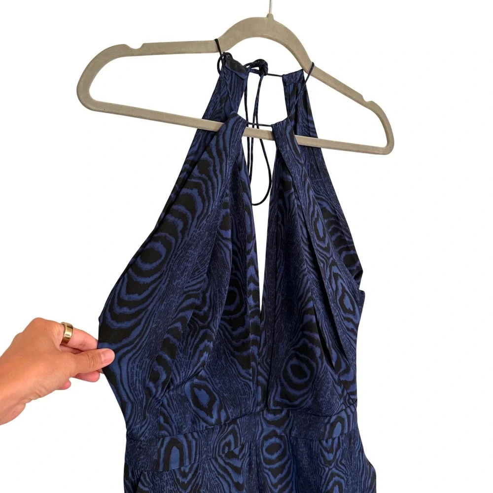 Diane‎ von Furstenberg Silk Halter Jumpsuit Navy Black Swirl Wide Leg 6 Formal
